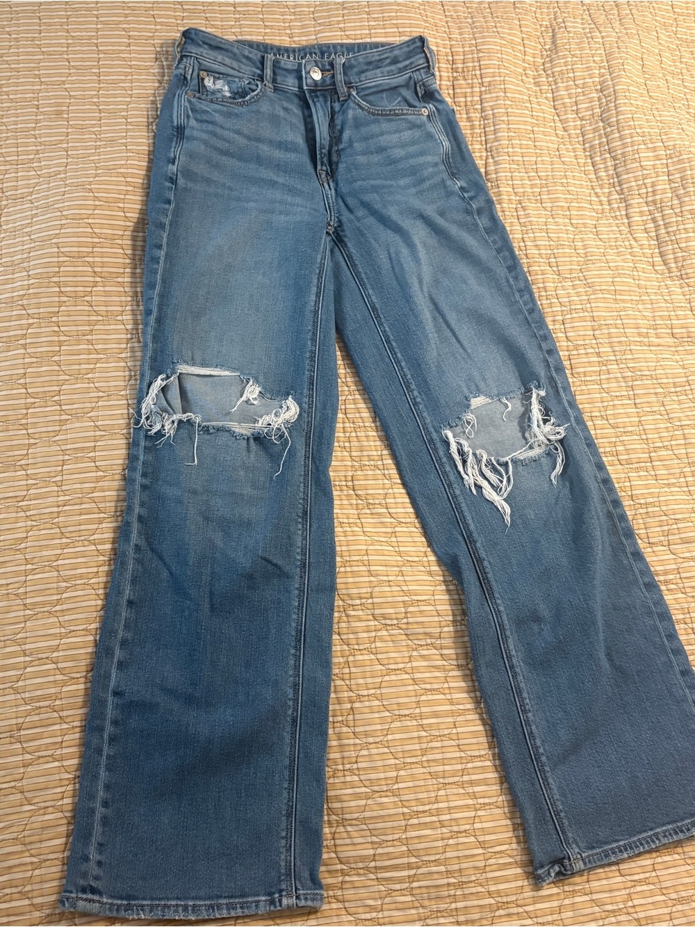 American Eagle Dreamy Drape Stretch Distressed Baggy Wide-Leg Jeans Size 000